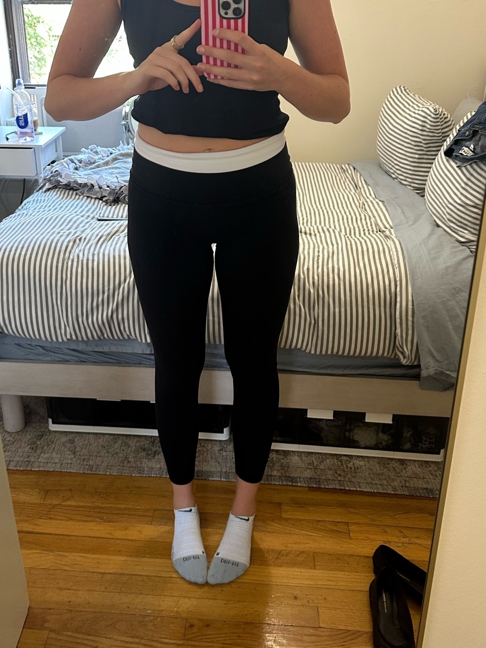 Athleta Black Leggings with White Lining Detail